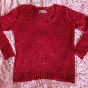 Red Sweater sparkly knit, scoop neckline, Nevada - A State of Living